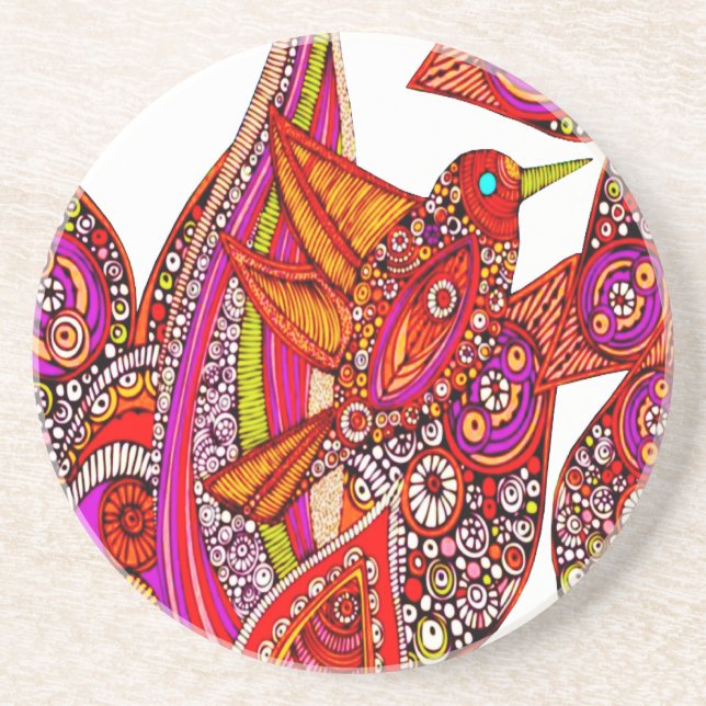 Colourful Bird Of Paradise White Coaster (Front)