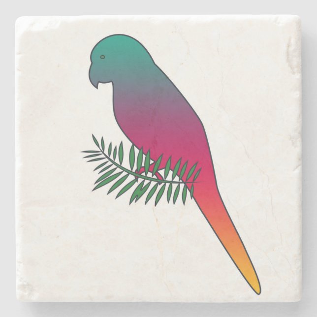 Colourful Bird on a Branch Marble Stone Coaster (Front)