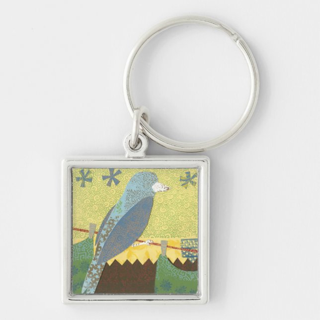 Colourful Bird on a Wire Key Ring (Front)