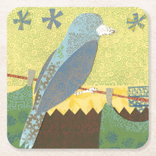 Colourful Bird on a Wire Square Paper Coaster