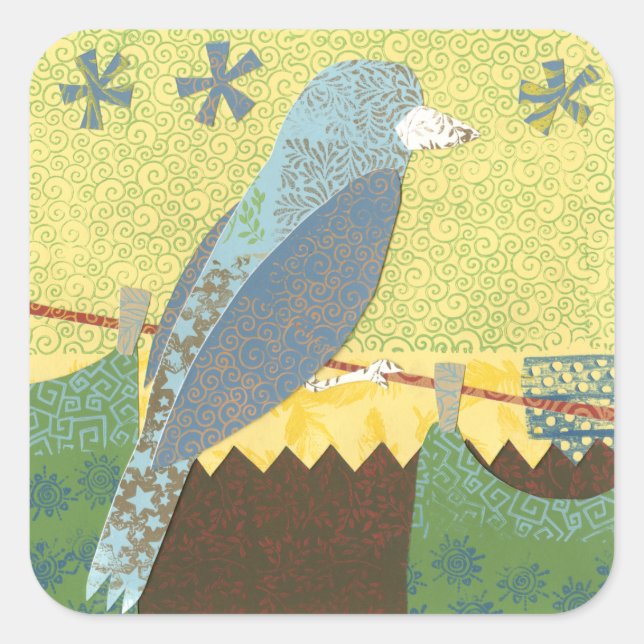 Colourful Bird on a Wire Square Sticker (Front)