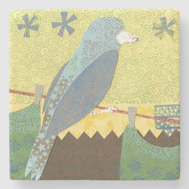 Colourful Bird on a Wire Stone Coaster (Front)