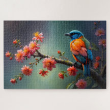 Colourful Bird on Flowering Branch