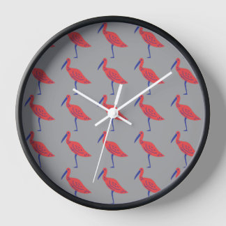 Colourful Bird Pattern on Grey Background Clock
