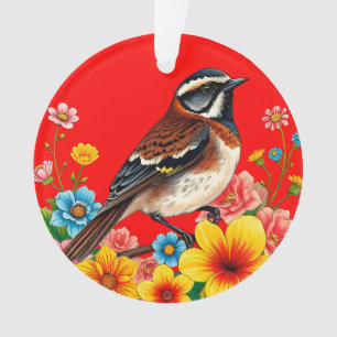 Colourful Bird Perched Among Flowers Ornament