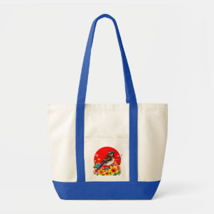 Colourful Bird Perched Among Flowers Tote Bag