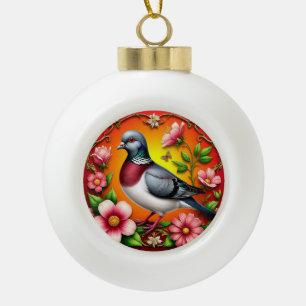 Colourful Bird Perched Among Vibrant Flowers Ceramic Ball Christmas Ornament