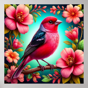 🦜 Colourful Bird Perched Branch Nature Art 🦜 Poster