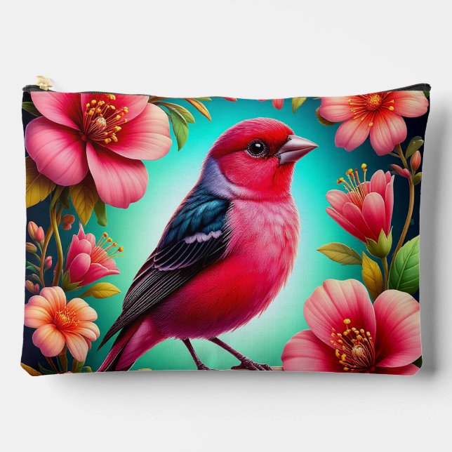 Colourful Bird Perched on Branch Accessory Pouch (Front)