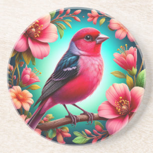 Colourful Bird Perched on Branch Coaster