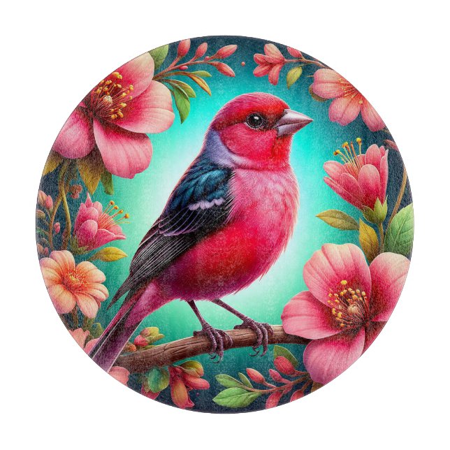 Colourful Bird Perched on Branch Cutting Board (Front)
