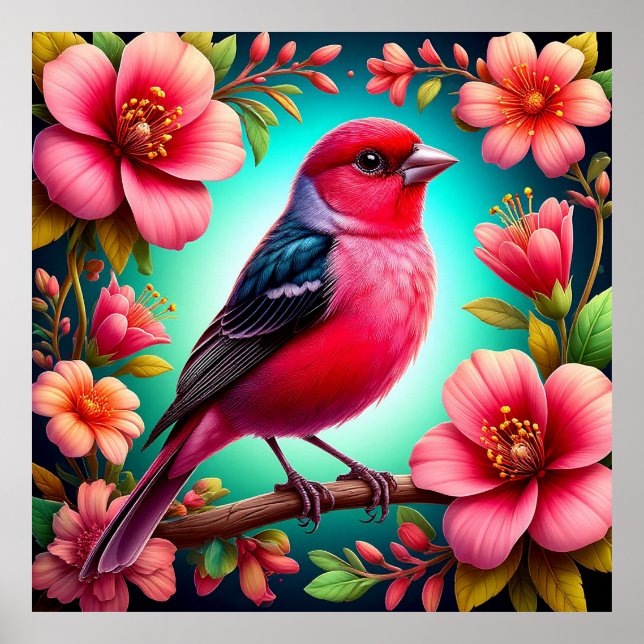 Colourful Bird Perched on Branch Poster (Front)