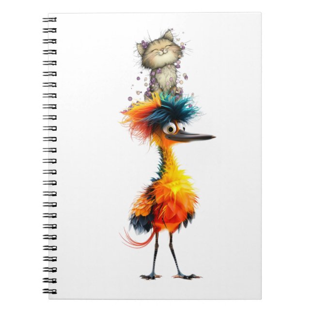 Colourful Bird Spiral Notebook, Whimsical Bird Lov Notebook (Front)