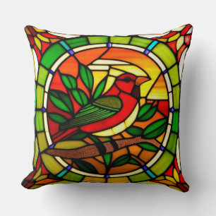 🌈 Colourful Bird Stained Glass Nature Home Decor Cushion