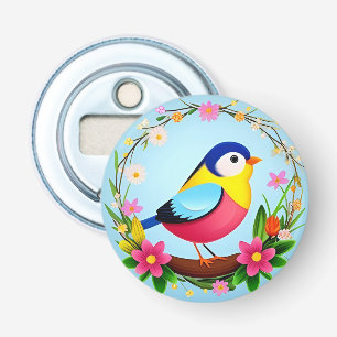 Colourful Bird Surrounded by Flower Wreath Bottle Opener