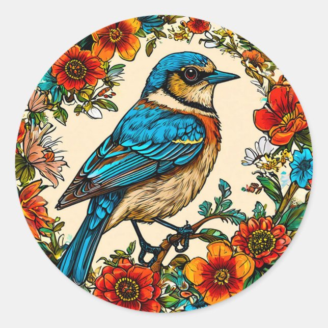 Colourful Bird Wildlife Design elegant Nature 🖼️ Classic Round Sticker (Front)