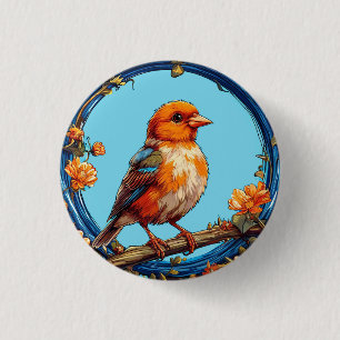 Colourful Bird with Floral Frame 3 Cm Round Badge