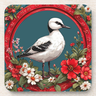 Colourful Bird with Floral Frame Coaster