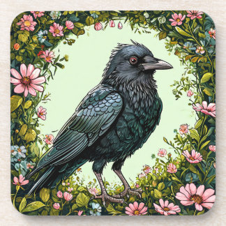 Colourful Bird with Floral Frame Coaster