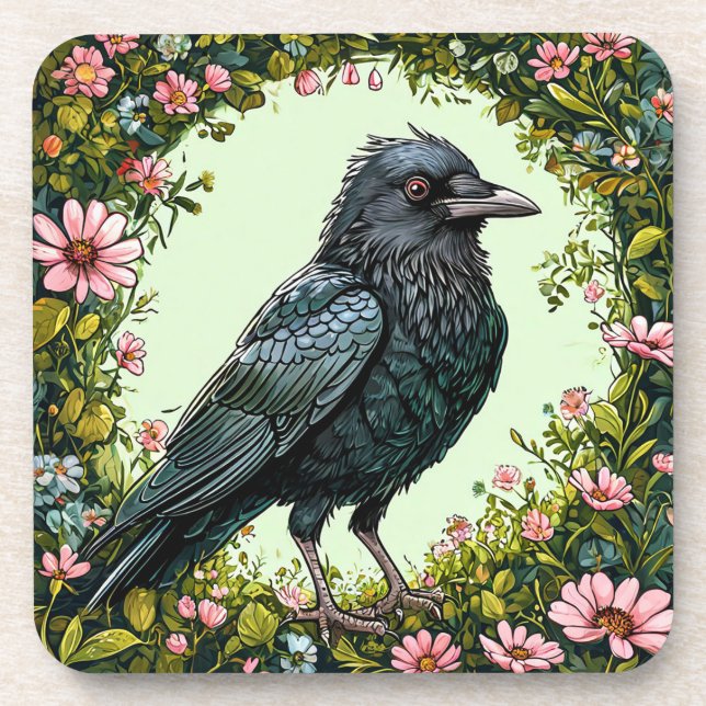 Colourful Bird with Floral Frame Coaster (Front)