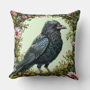 Colourful Bird with Floral Frame Cushion