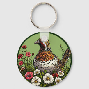 Colourful Bird with Floral Frame Key Ring