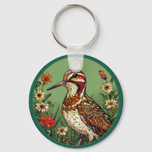 Colourful Bird with Floral Frame Key Ring