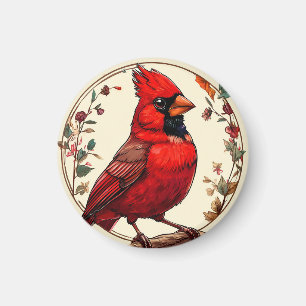 Colourful Bird with Floral Frame Magnet