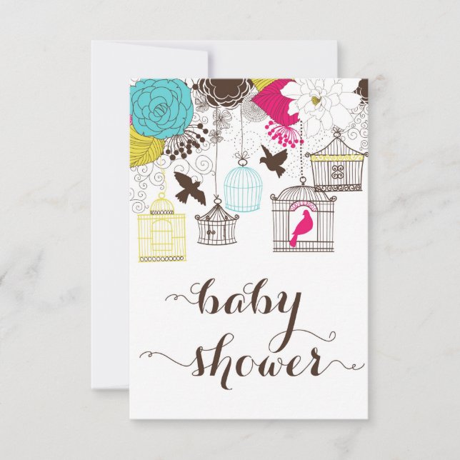 Colourful Birdcages Baby Shower Gift Registry Card (Front)