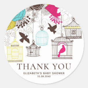 Colourful Birdcages Baby Shower Thank You Stickers