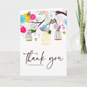 Colourful Birdcages Floral Wedding Thank You Card