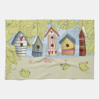Colourful Birdhouses Kitchen Towel, Horizontal Tea Towel