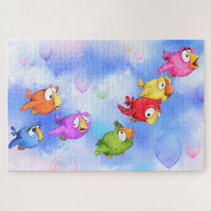 Colourful Birds and Balloons Flying Jigsaw Puzzle
