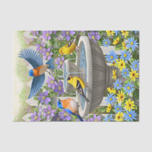 Colourful Birds and Bird Bath Flower Garden Tissue Paper
