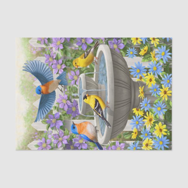 Colourful Birds and Bird Bath Flower Garden Tissue Paper (Front)