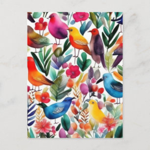 Colourful birds and flowers Invitation Postcard