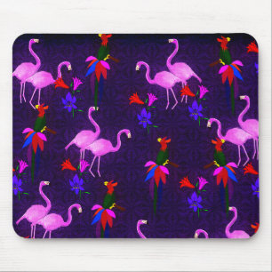 Colourful Birds and Pink Flamingos Mouse Pad