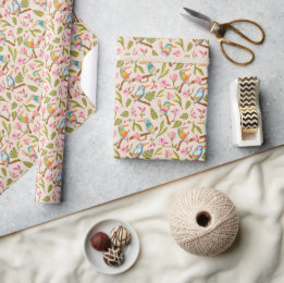 Colourful Birds and Tropical Floral Pattern Wrapping Paper