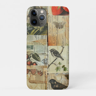 Colourful Birds Antique Newspaper Nature Collage iPhone 11 Pro Case