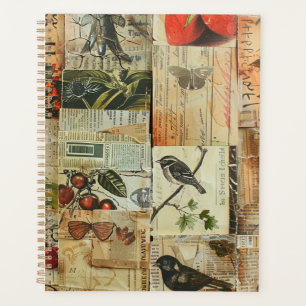 Colourful Birds Antique Newspaper Nature Collage Planner