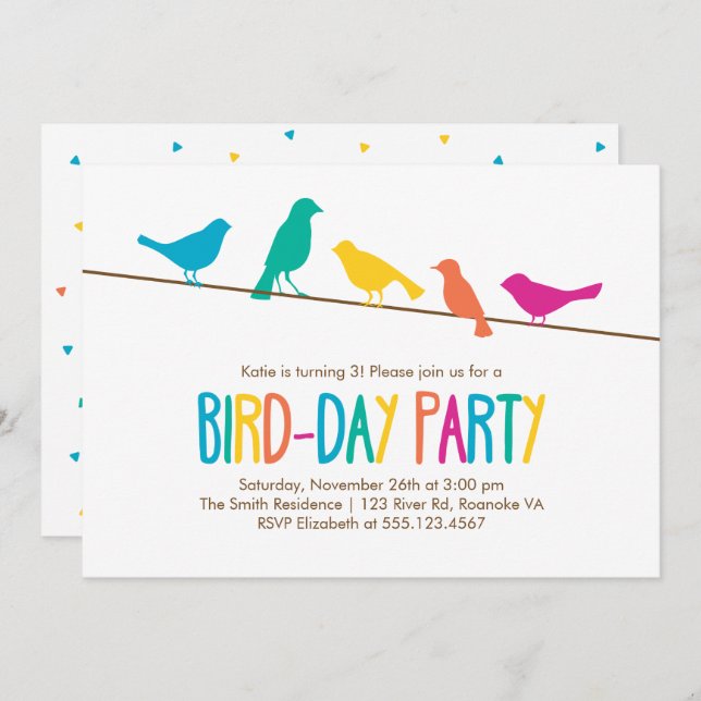 Colourful Birds Birthday Party Invitation (Front/Back)
