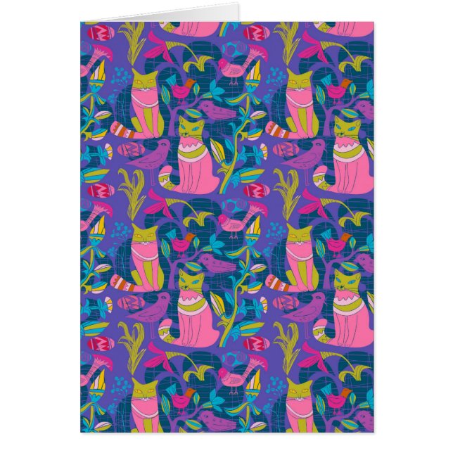 Colourful Birds Cats And Flowers Retro Pattern (Front)