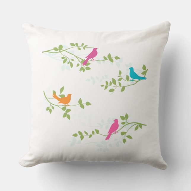 Colourful  Birds Custom Background Throw Pillow (Front)