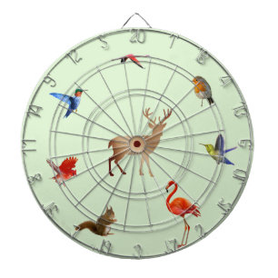 Colourful Birds, Deer & Squirrel on Light Green  Dartboard