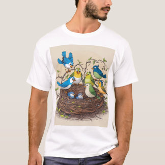 Colourful Birds Family Nest Art Print T-Shirt