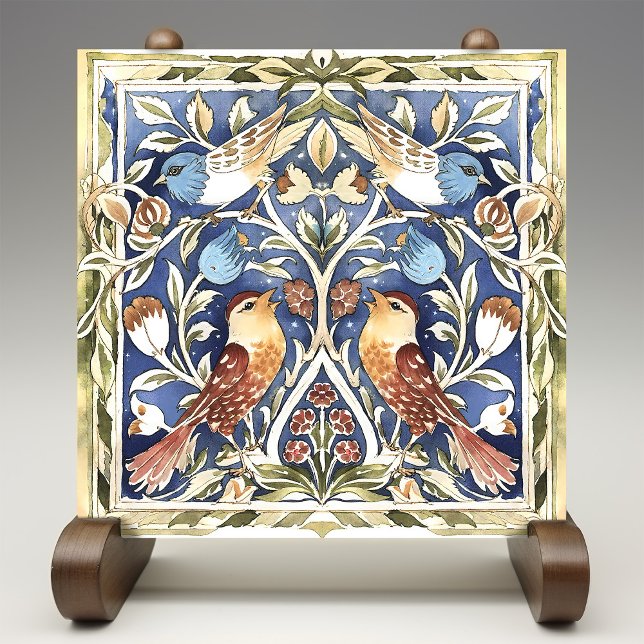 Colourful Birds & Flowers Arts and Crafts Ceramic Tile (Creator Uploaded)