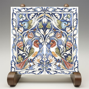 Colourful Birds & Flowers Arts and Crafts Ceramic Tile