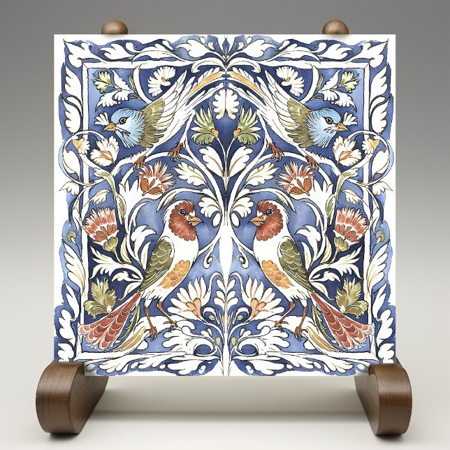 Colourful Birds & Flowers Arts and Crafts Ceramic Tile (Creator Uploaded)