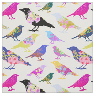 Colourful Birds Flowers Bouquet Chic Floral Patter Fabric