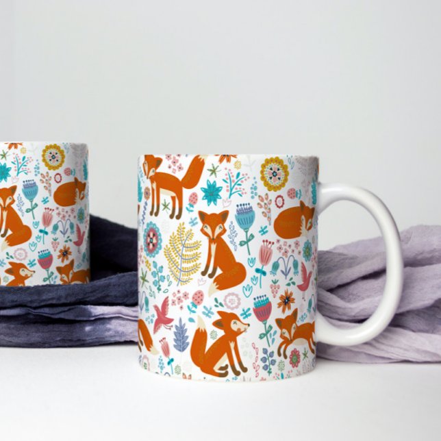 Colourful Birds Flowers & Foxes Pattern Coffee Mug (Creator Uploaded)